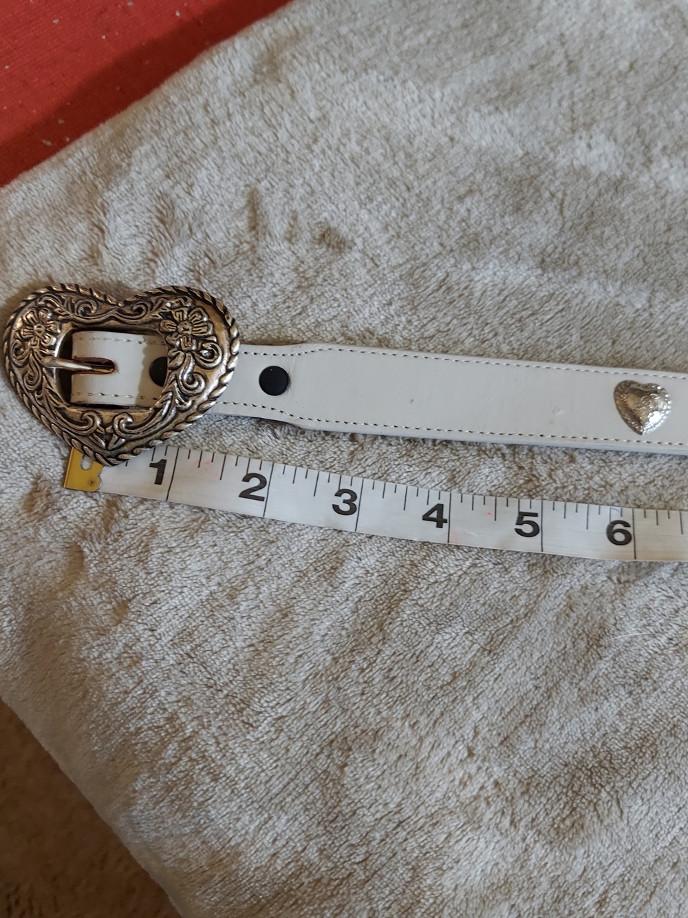 Vintage Brazos Joe White Leather Heart Buckle Belt Western Boho - Picture 10 of 12